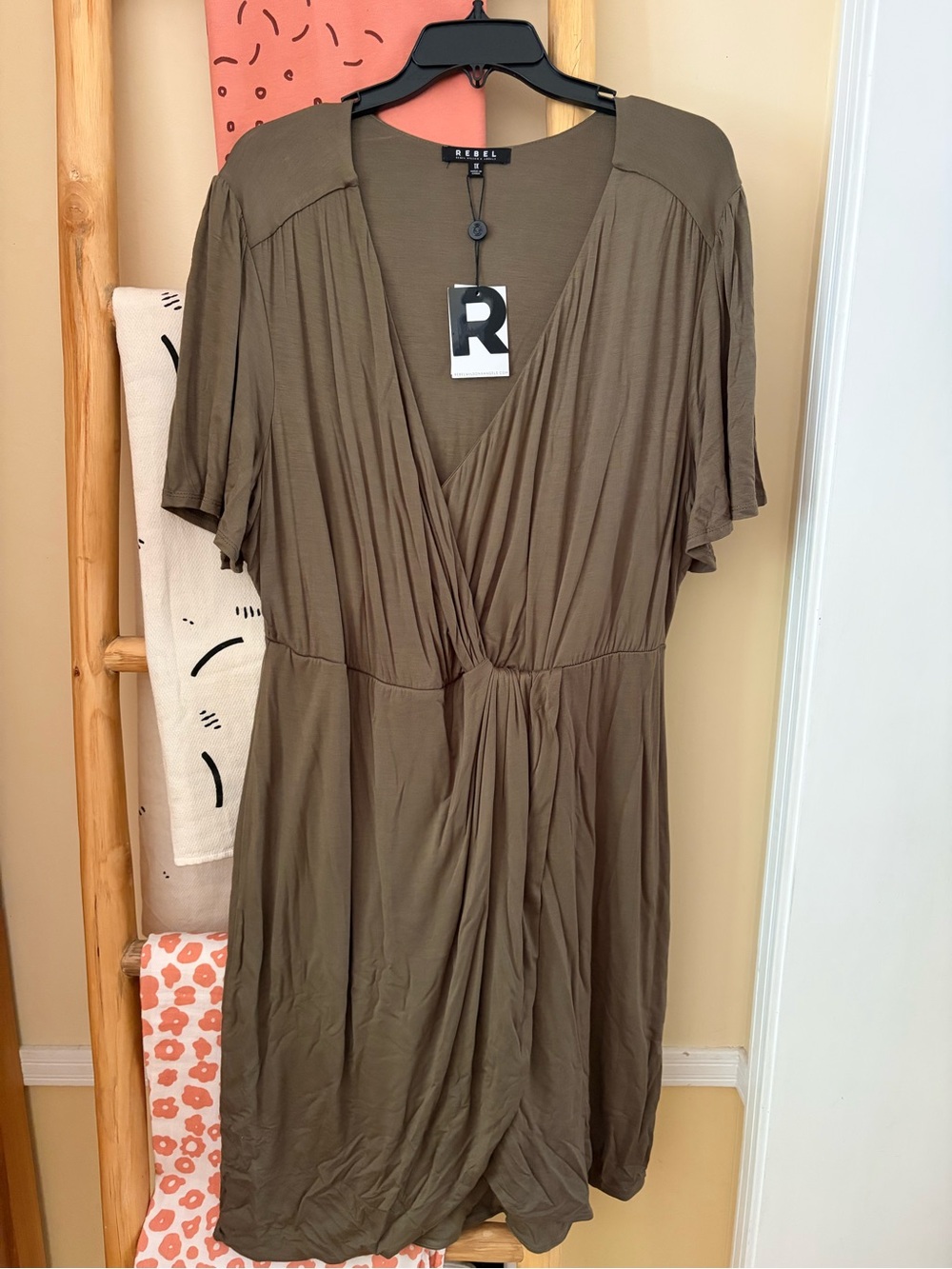 Rebel Olive Green Faux Wrap-Style Dress